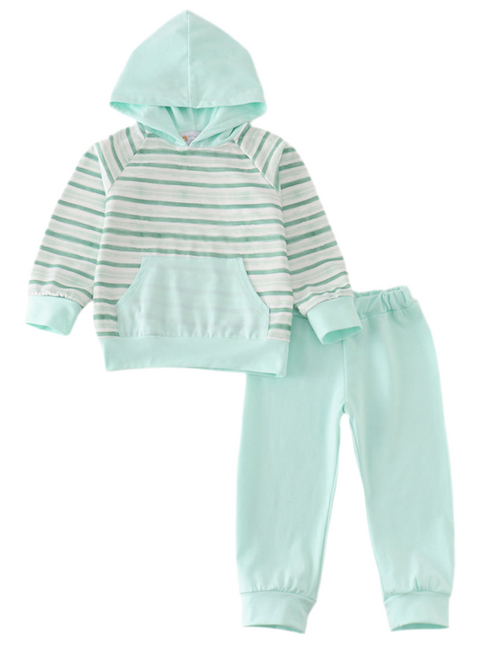 Green stripe boy hoodie