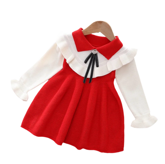 Girls Red and White knit Sweater Dress