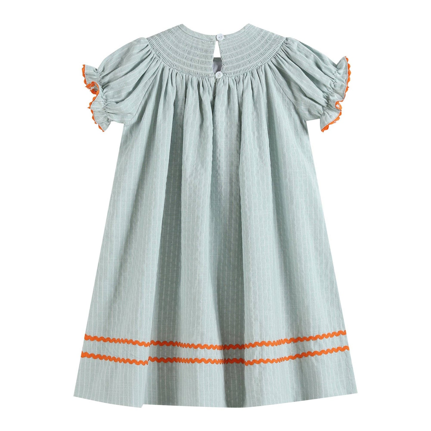 Light Blue Pinstripe Turkey Smocked Bishop Dress