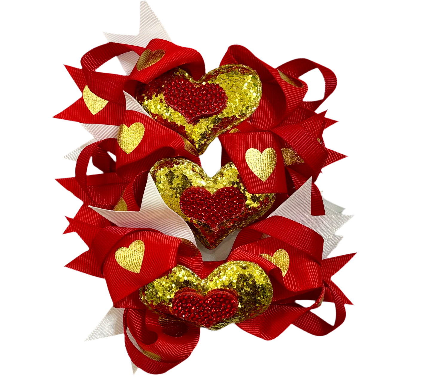 Red and Gold Heart Bow