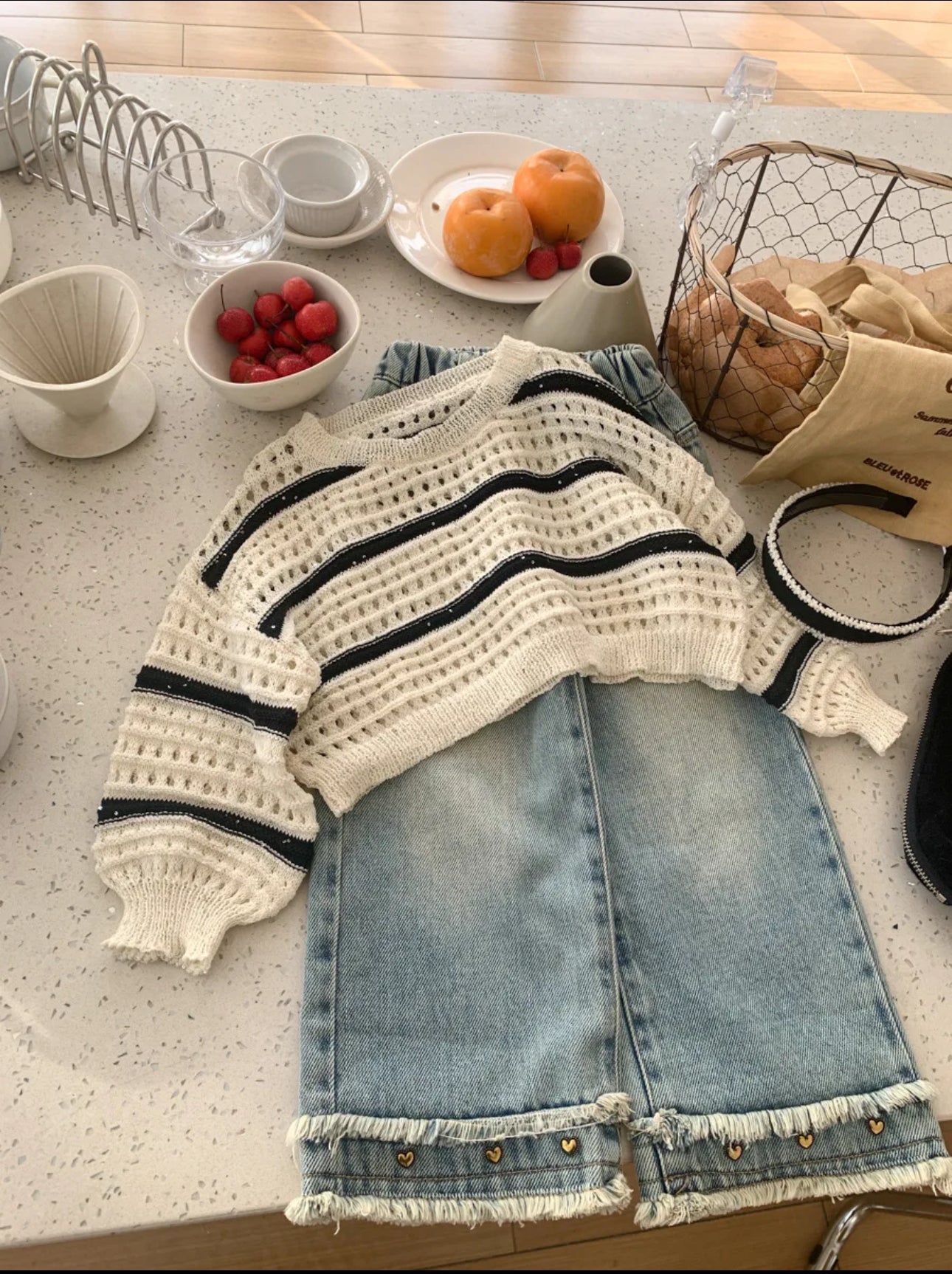 Long sleeve Stripe knit Top