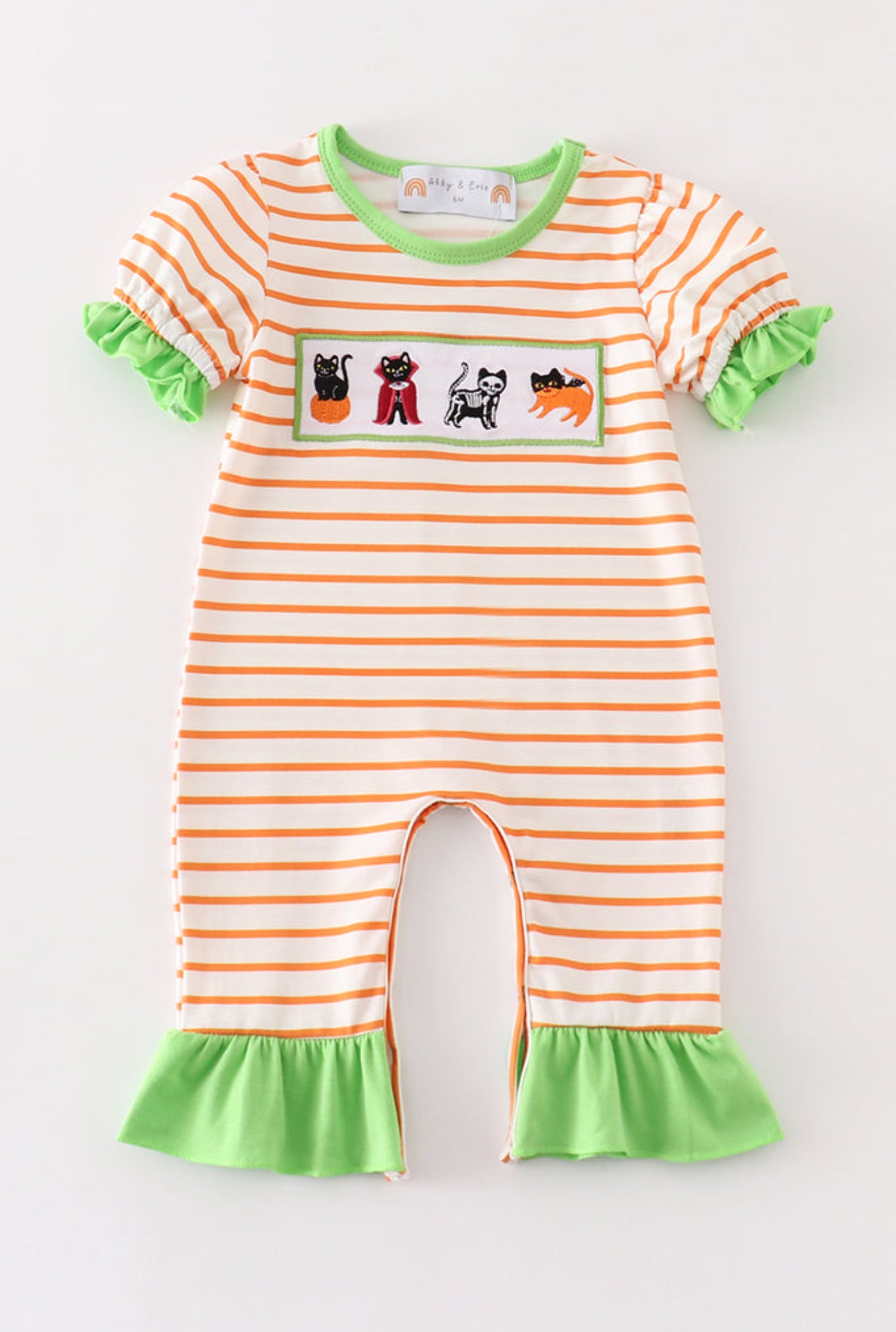 Halloween Cat embroidery girls romper