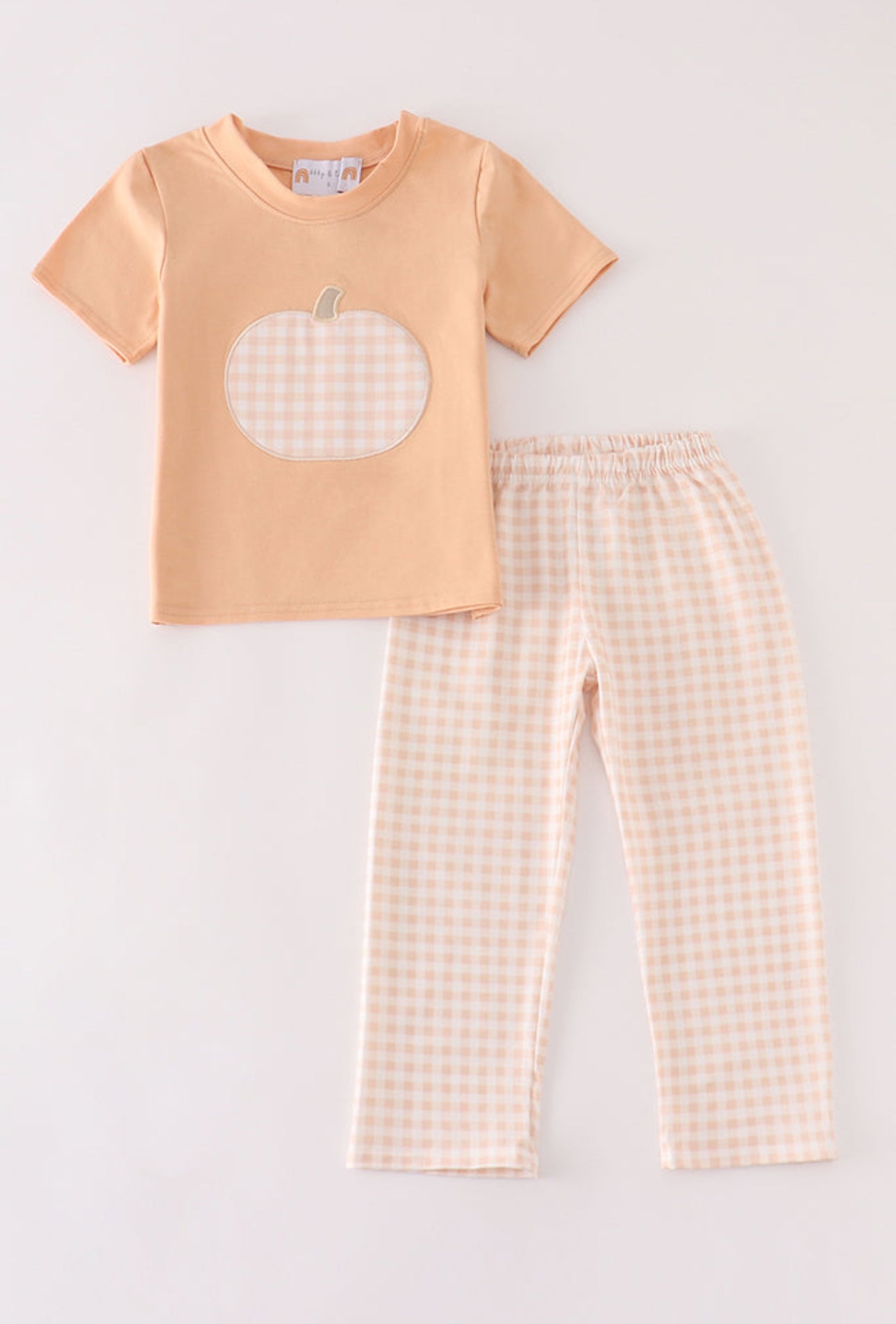 Orange Pumpkin Appliqué plaid boy set