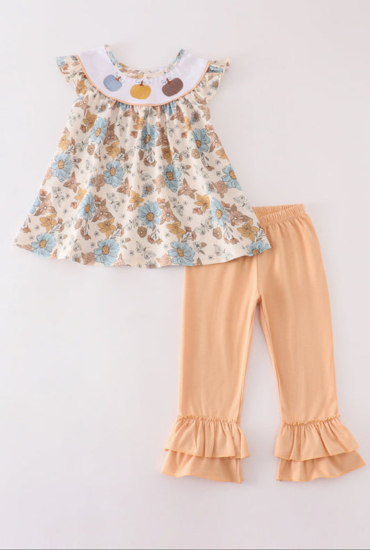 Floral pumpkin embroidery girl set