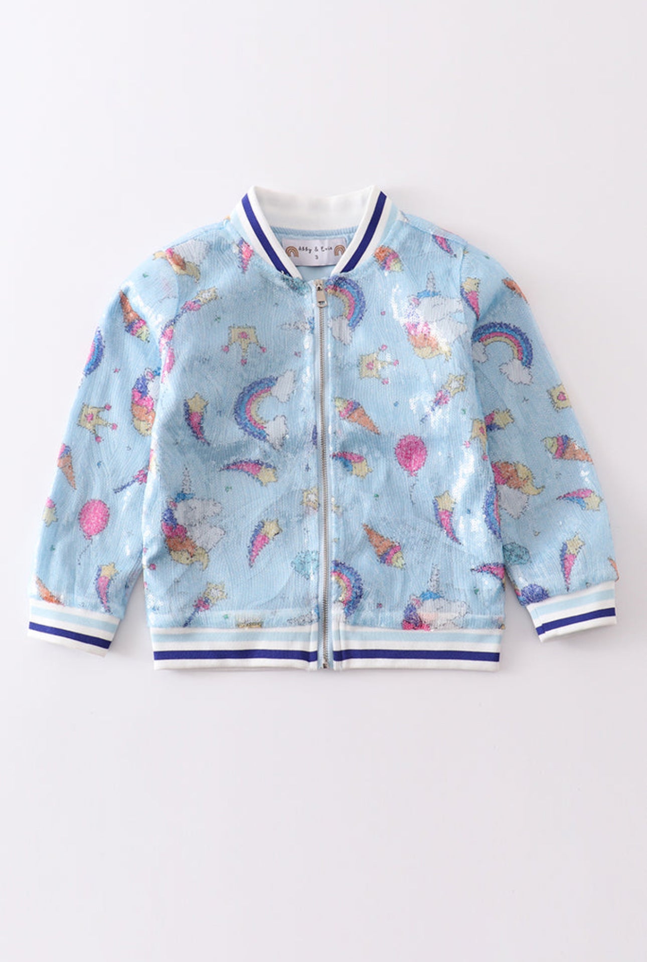 Blue Sequin Unicorn bomber jacket