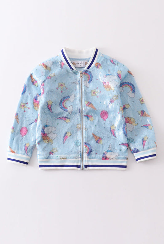 Blue Sequin Unicorn bomber jacket