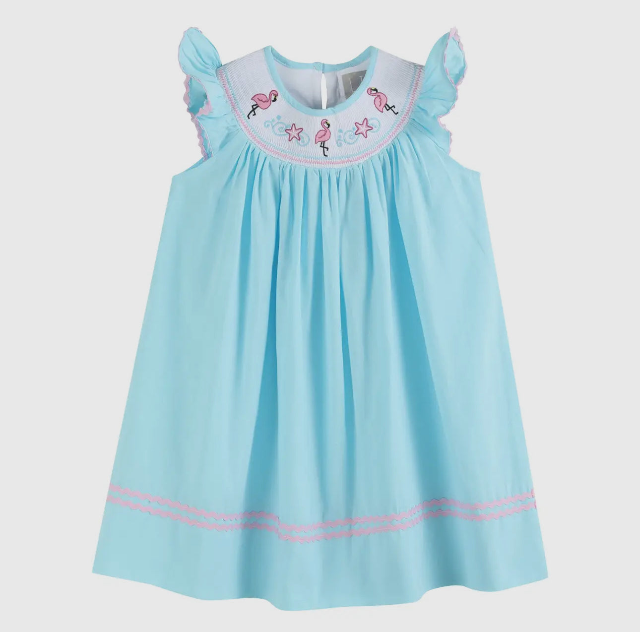 Light Blue Flamingo Smocked