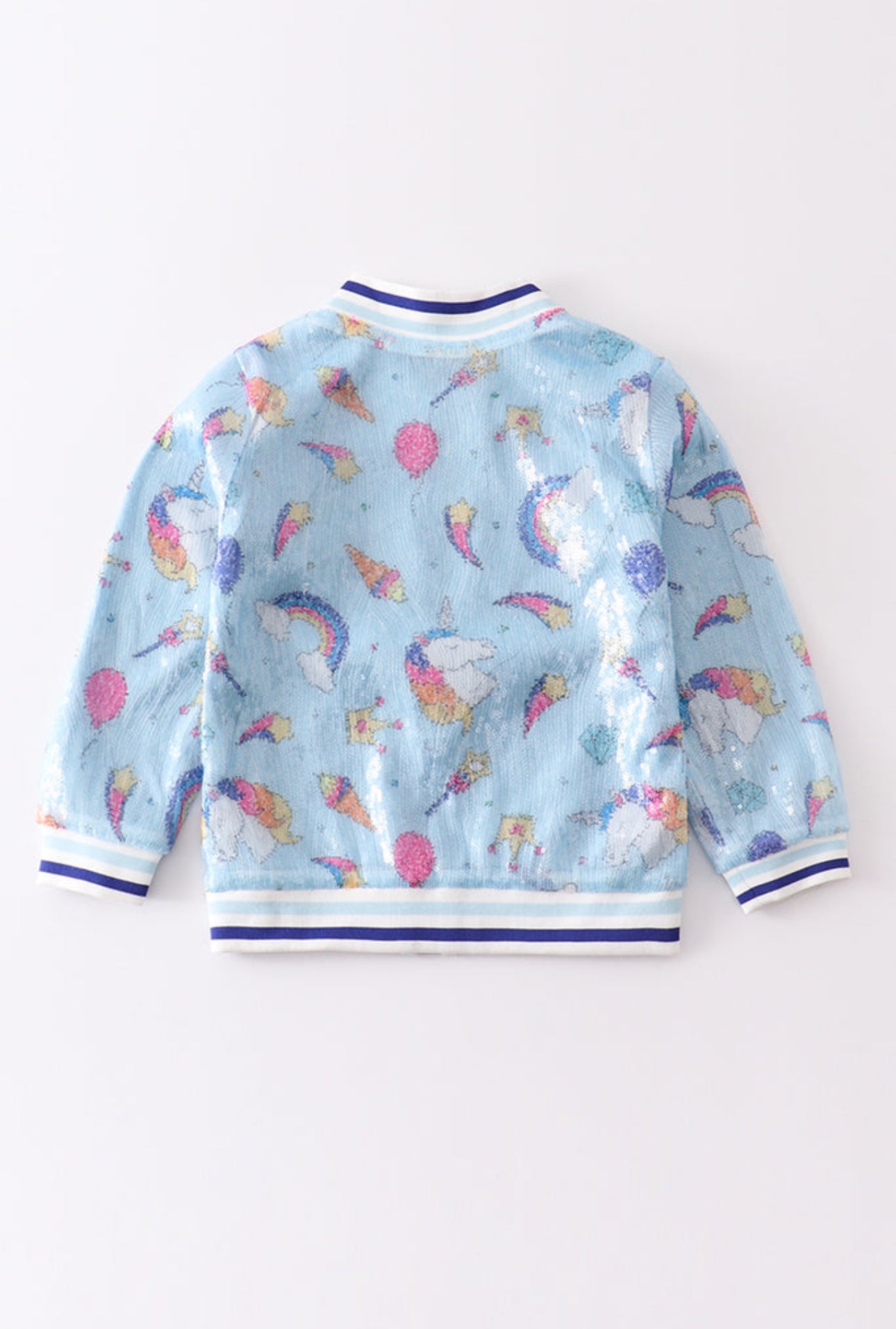 Blue Sequin Unicorn bomber jacket