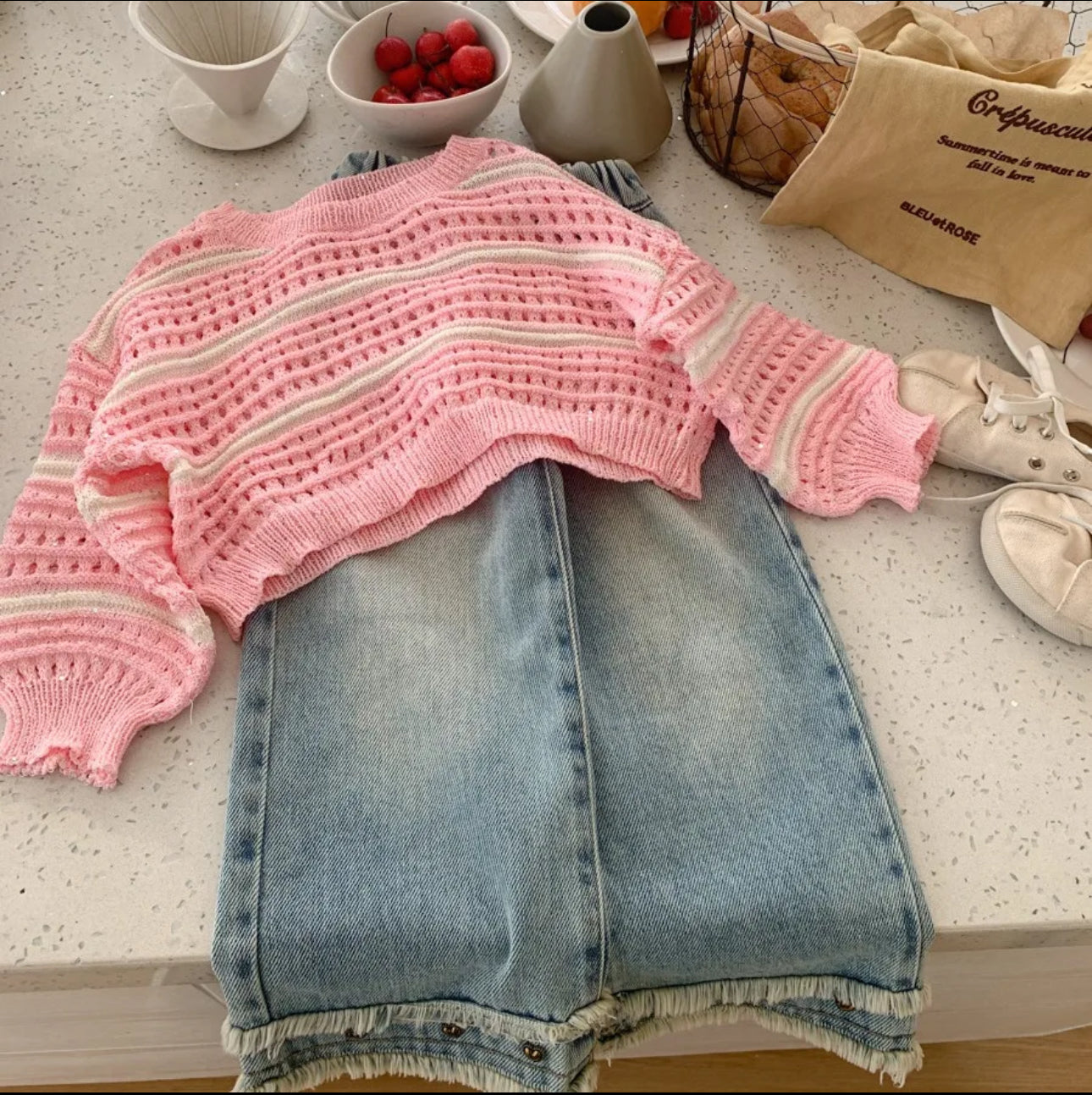 Long sleeve Stripe knit Top